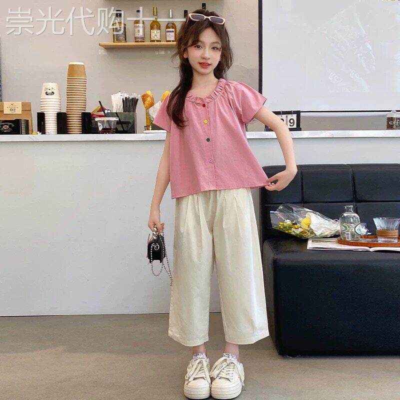 童装女童夏装短袖t恤2026新款儿童大童女装夏季套装女孩洋派衣服