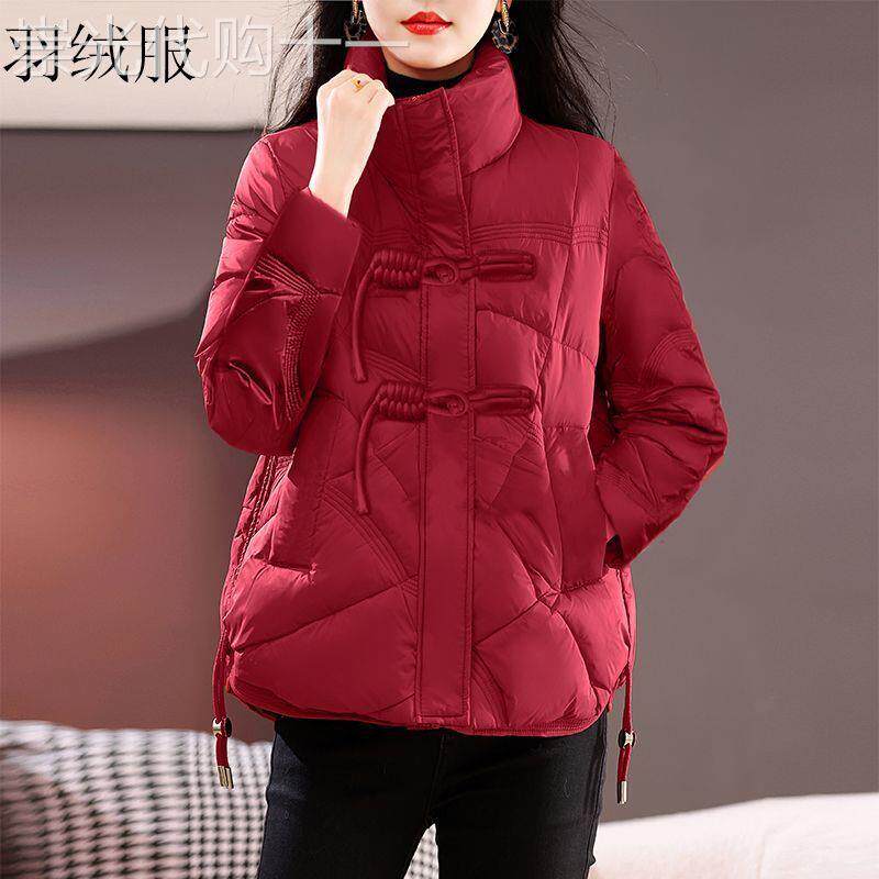 中国风红色短款羽绒服女冬季时尚立领盘扣宽松显瘦加厚保暖外套潮