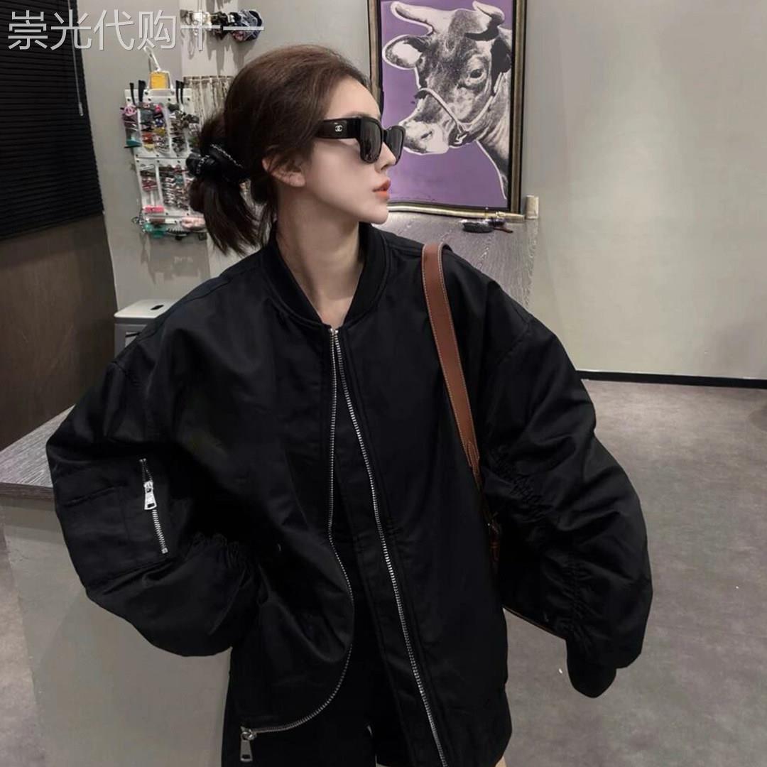 美式复古黑色冲锋衣短外套女春季新款高级感小个子棒球服拉炼上衣
