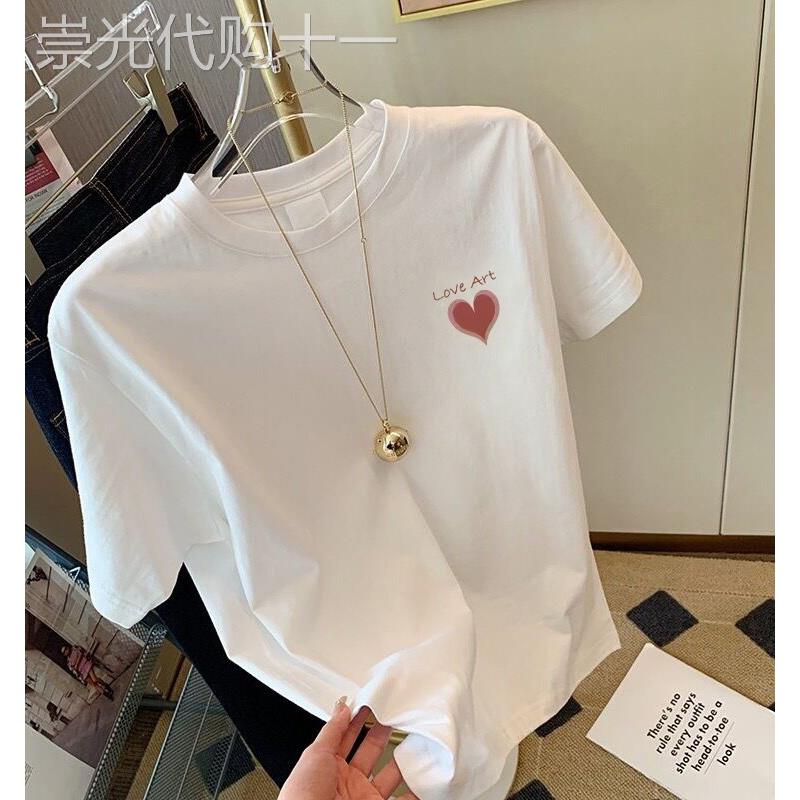 韩国2026春夏季新款白色纯棉短袖t恤女宽松百搭圆领减龄卡通印花.