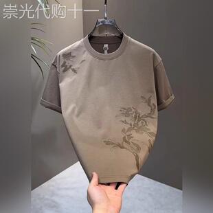 高端国风刺绣短袖T恤男士2026新款夏季圆领纯棉休闲半袖上衣男款