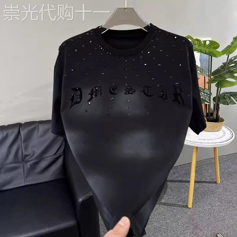 欧货烫钻短袖t恤男士2026新款夏季高端痞帅宽松圆领半袖上衣男款图片