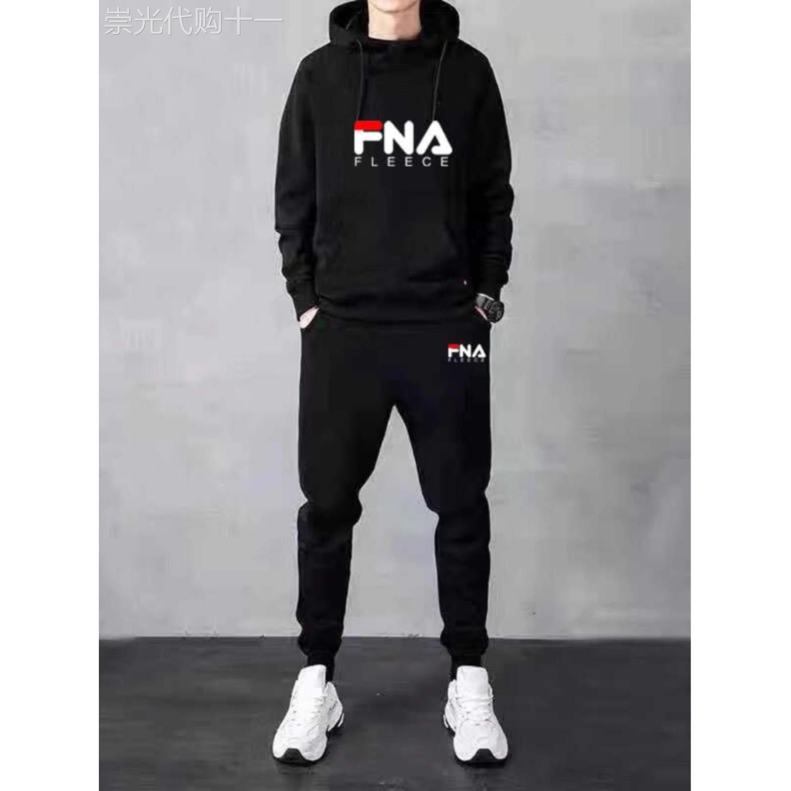 品牌运动休闲套装男秋冬季纯棉连帽卫衣长裤加绒加厚跑步两件套男