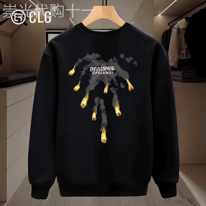 香港CLG潮牌美式重磅卫衣男生秋冬款印花宽松高级感加绒加厚长袖