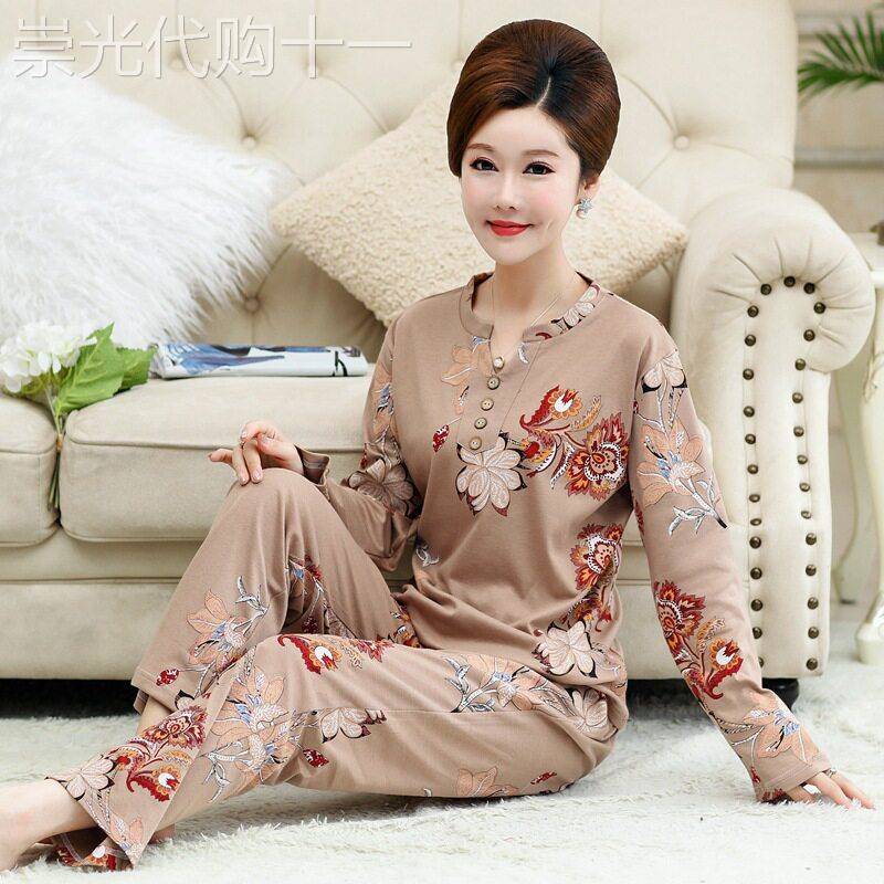 妈妈睡衣女纯棉春夏款中老年人家居服新款中年长袖老人奶奶两件套