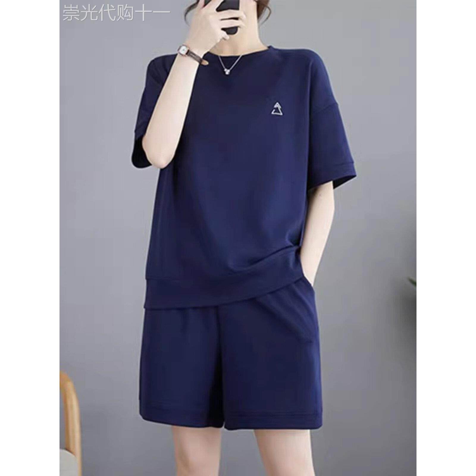 运动休闲套装女夏季2025夏装新款短袖短裤大码胖mm显瘦遮肉两件套
