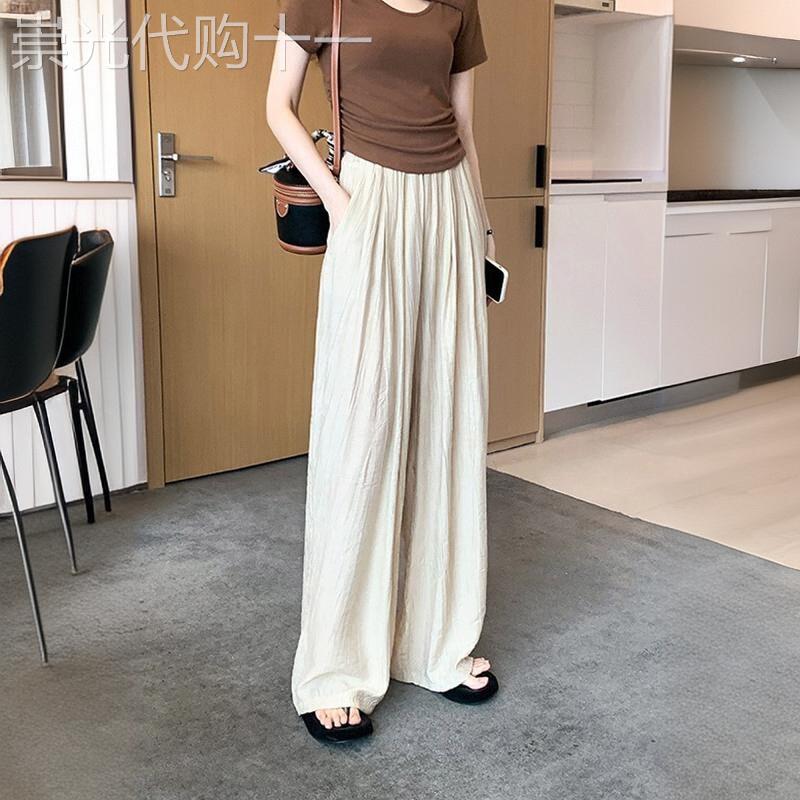 雪纺冰丝阔腿裤女夏季2026新款高腰垂坠感抖抖裤防晒宽松褶皱裤子