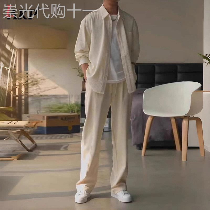 高级感穿搭休闲运动套装男士2025新款爆款华夫格衬衫外套男装春秋