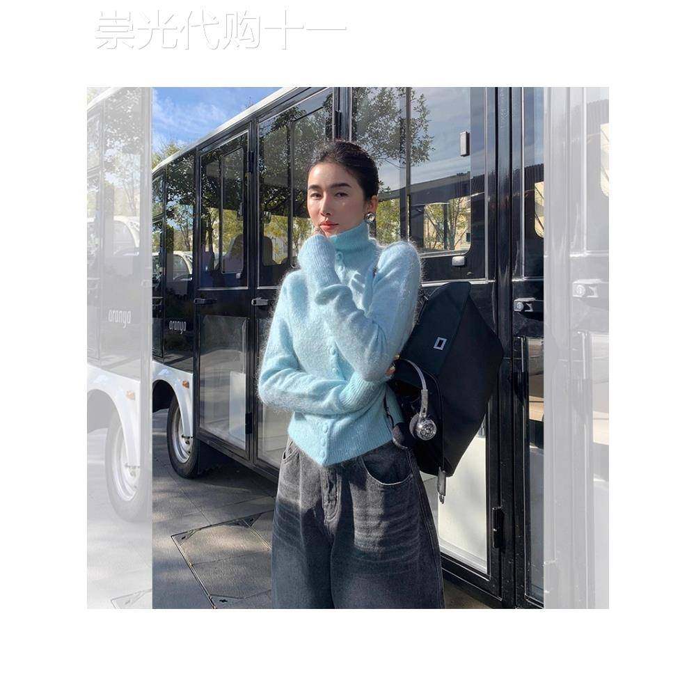 高领毛衣开衫外套女秋冬2025新款外穿高级感小个子短款针织衫上衣