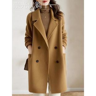 香港驼色短款毛呢外套女秋冬装韩系大码胖MM高级感赫本风茧型大衣