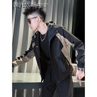 潮牌男士连帽夹克外套2025新款秋季流行穿搭高端痞帅撞色男装上衣