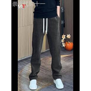 高端条绒休闲裤男士裤子2025新款春秋冬季男裤加绒加厚直筒裤男款