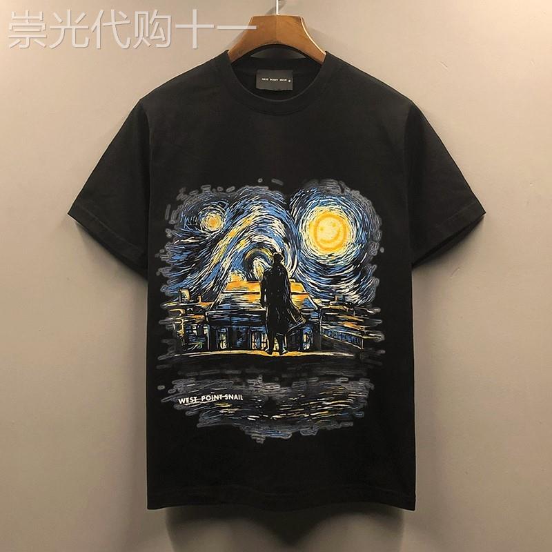 夏季潮牌直喷印花短袖T恤男女款时尚情侣装宽松圆领休闲半袖上衣