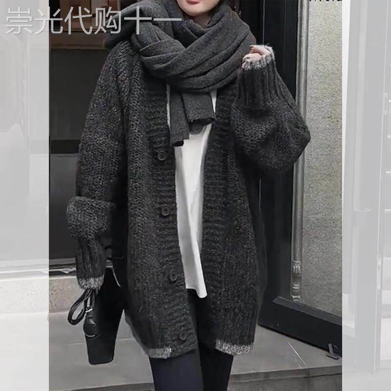 设计感宽松中长款毛衣外套女装秋冬新款高级感慵懒风针织开衫百搭