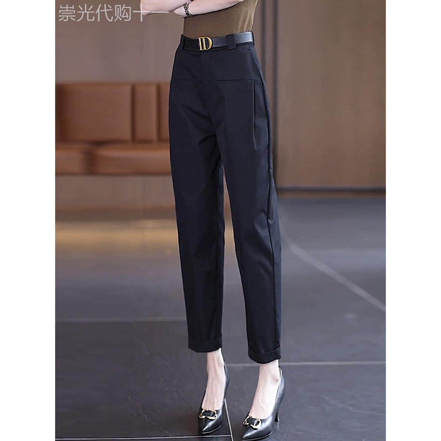 垂感黑色女裤2025新款夏季爆款显瘦镰刀裤高腰设计感西装裤哈伦裤