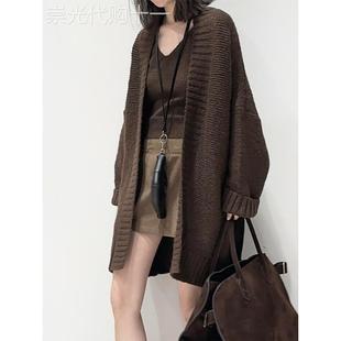 咖色宽松毛衣外套中长款秋季新款女装高级感减龄上衣针织开衫覆古