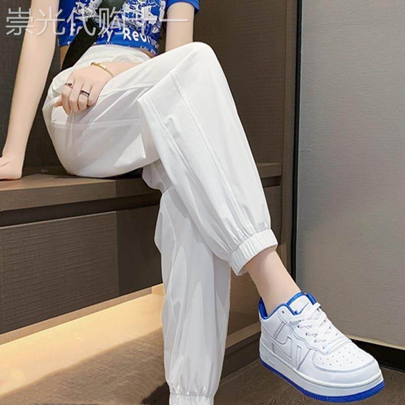 白色冰丝运动裤女2025新款夏季薄款宽松高腰小个子速干休闲九分裤