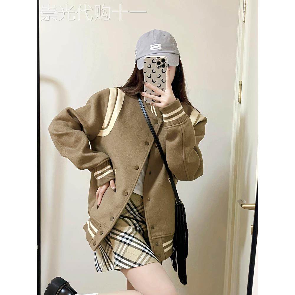 棒球服女2025春秋新款韩版学院风小个子美式覆古加厚短款夹克外套