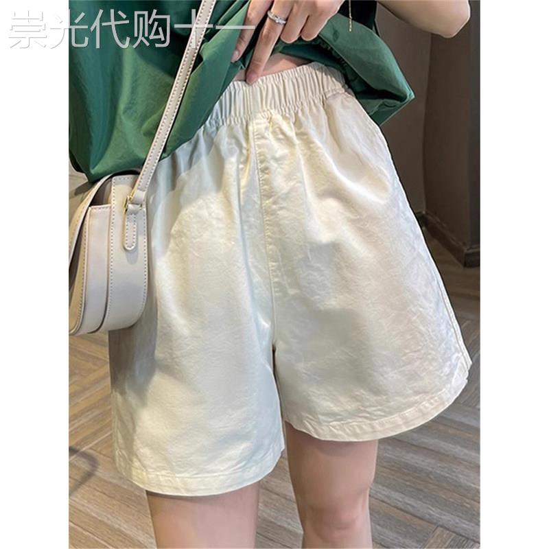 白色短裤女夏季外穿松紧高腰显瘦大码小个子休闲五分a字阔腿中裤