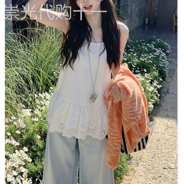 芭蕾风白色蕾丝花边下摆吊带背心女2026夏季新款欧货叠穿减龄上衣