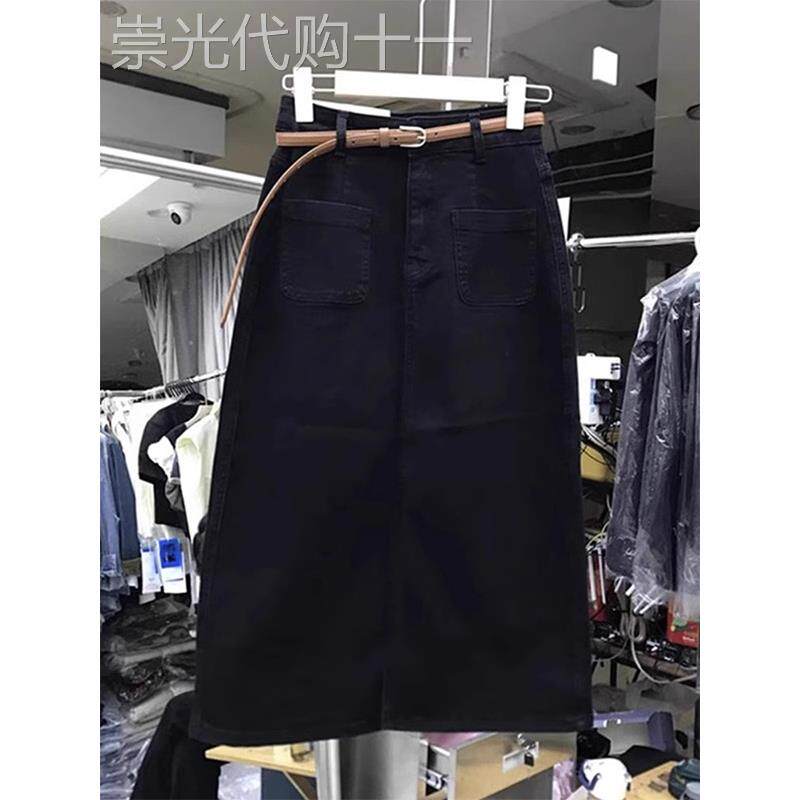 黑色开叉牛仔半身裙女春秋欧货新款大码显瘦高腰中长款a字裙