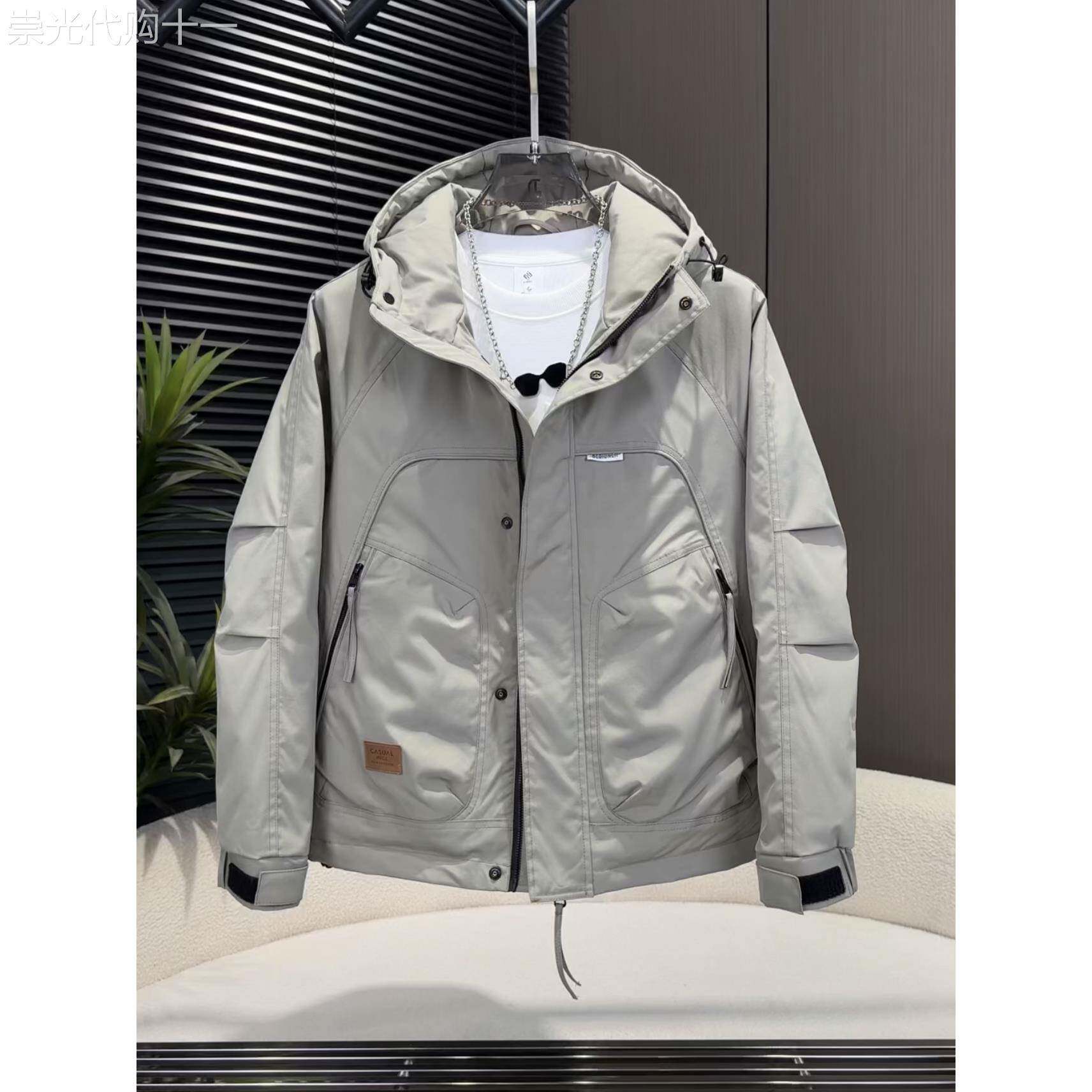 代购棉衣外套男士冲锋衣连帽工装帅气青年休闲棉服男款夹棉夹克男