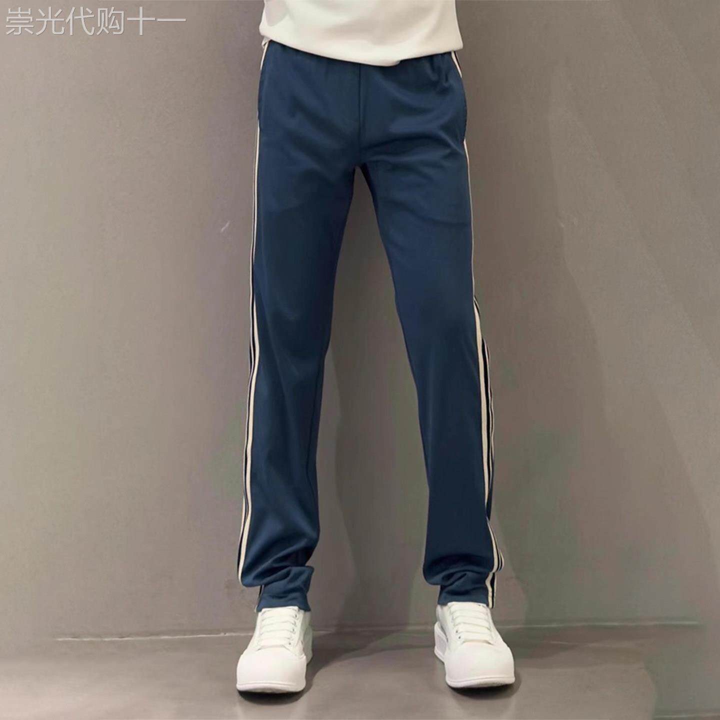 MK纯色条纹休闲裤男春夏季2025年新款高级感阔腿垂感男士运动卫裤
