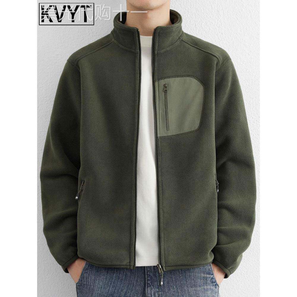 高端潮牌男士夹克保暖防风摇粒绒外套冬季加绒加厚抓绒上衣服男款