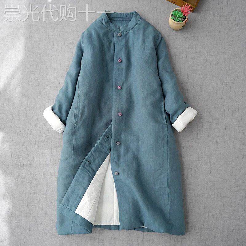 中长款棉服外套女秋冬新款复古中式盘扣夹棉加厚保暖立领棉袄大衣