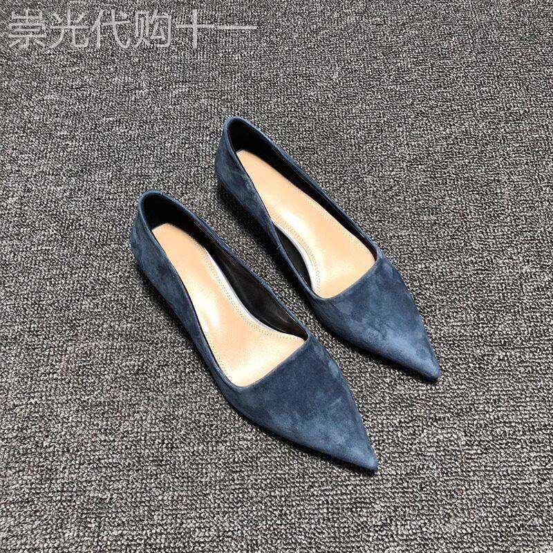真皮尖头细高跟鞋的妇女2025夏季新时尚工作服多功能磨砂浅低跟高