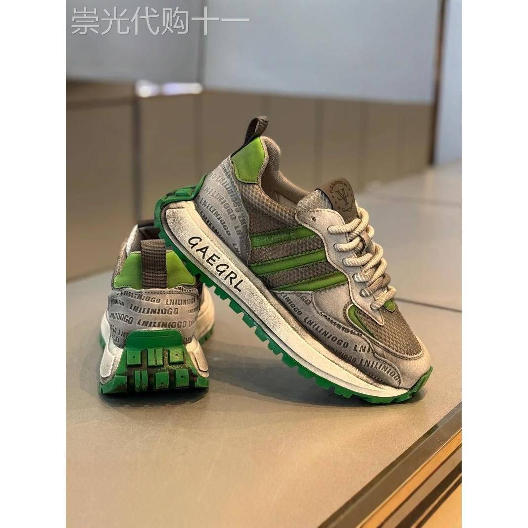 男鞋秋季2025新款透气网面覆古运动阿甘鞋男士厚底增高休闲老爹鞋