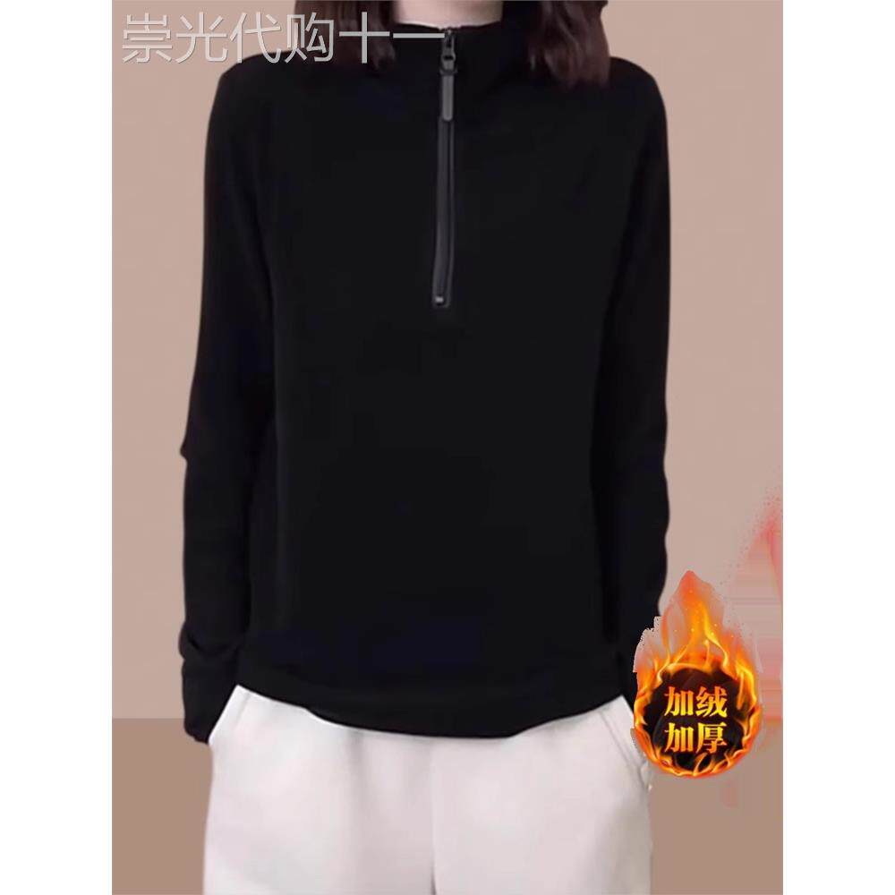 潮牌德绒长袖卫衣女士2025秋冬季新款加绒加厚小个子减龄打底衫