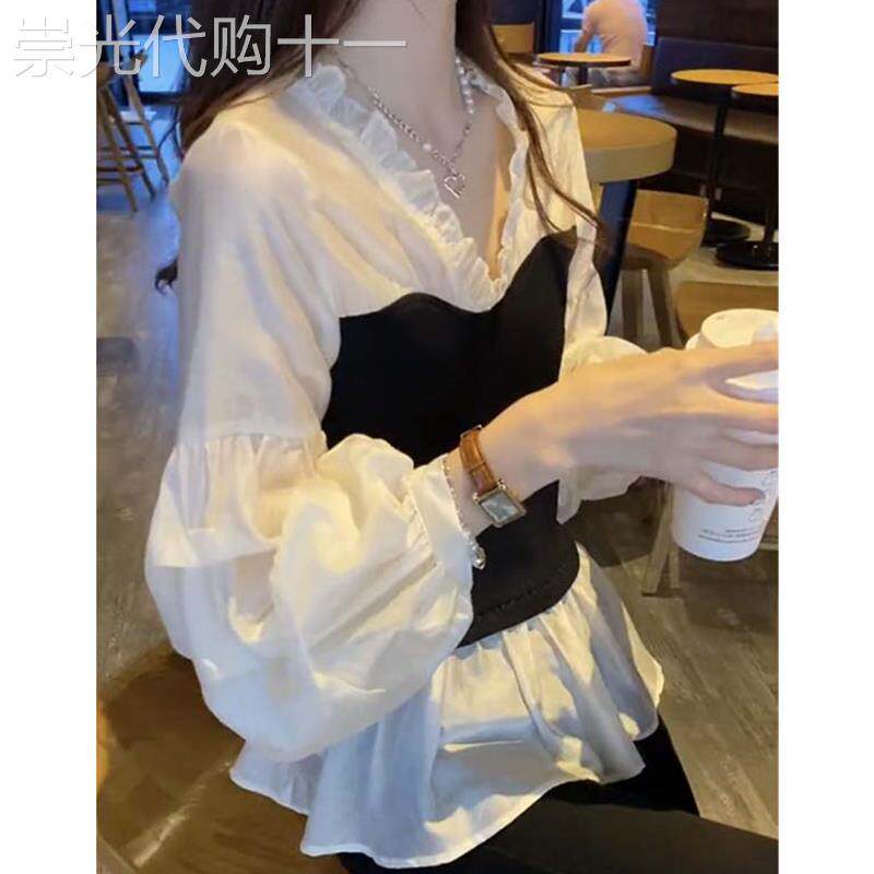 真丝法式黑白拼接别致上衣衬衫女2025春夏季新款欧货漂亮洋派小衫