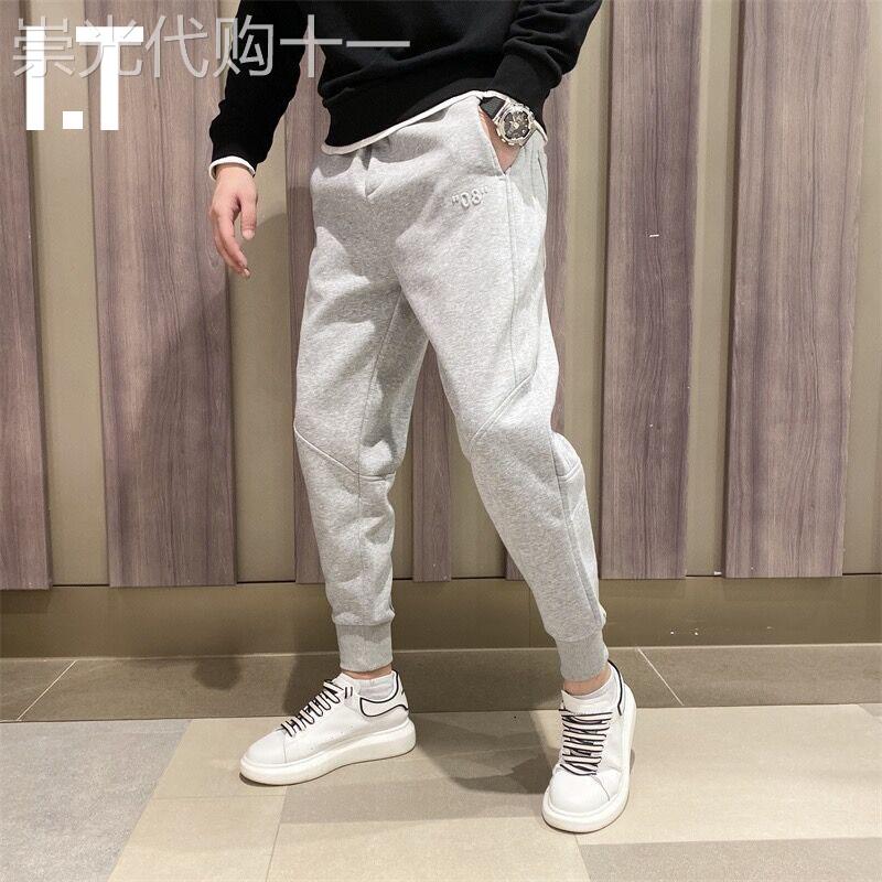 潮牌秋季拼接灰色束脚长裤哈伦运动裤子男士韩版修身小脚休闲卫裤