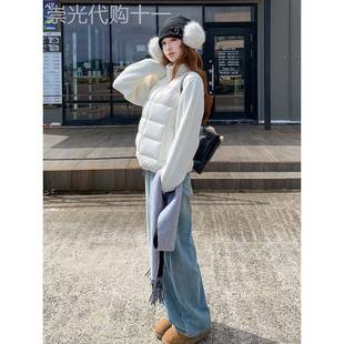 白色针织拼接薄款羽绒服女款冬季2025立领短款90新国标白鸭绒外套