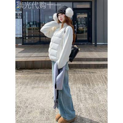 白色针织拼接薄款羽绒服女款冬季2025立领短款90新国标白鸭绒外套