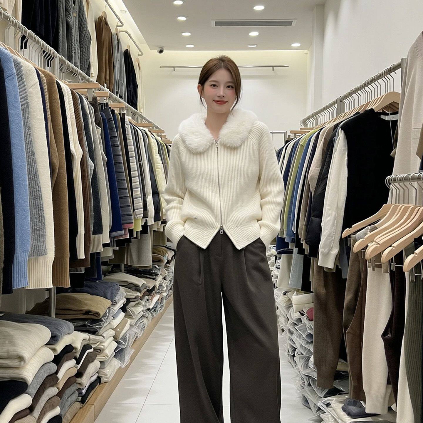 2026春季新款甜酷风毛领针织衫温柔毛线上衣女HBZXW918400 nnassa