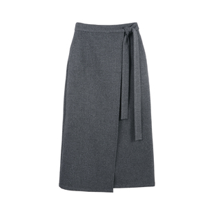 DENGDAHA「灵魂所在」简约风通勤系带开叉毛呢半身裙HBZW800198