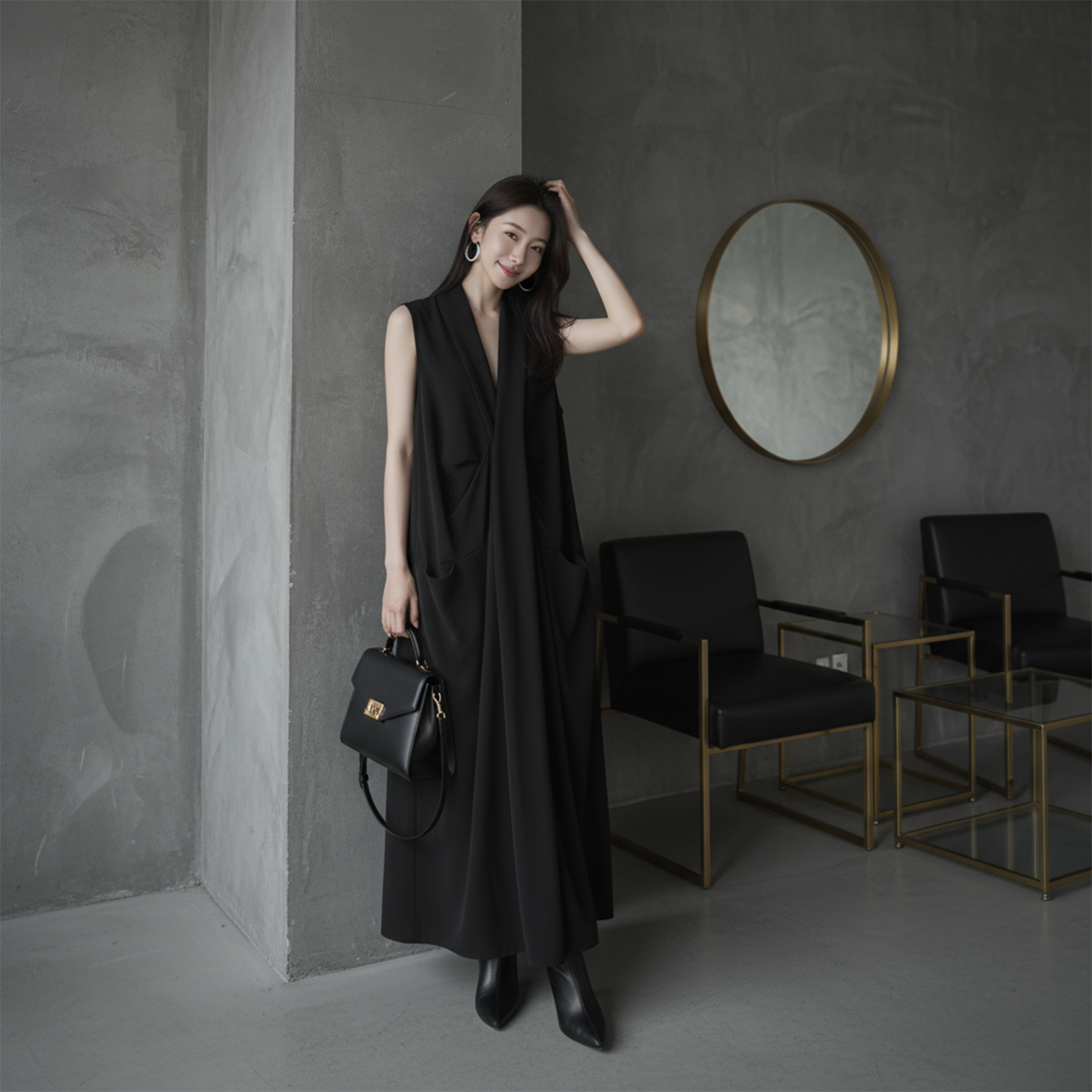 夏季显瘦无袖连衣裙女气质高级感V领背心度假长裙SHBZC641298