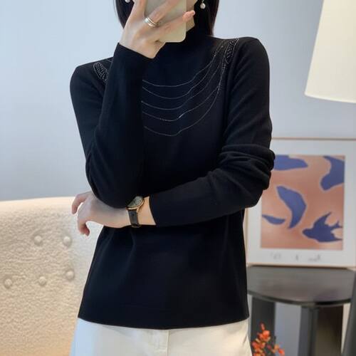 法式黑色半高领打底衫女秋冬内搭正肩针织衫高级感上衣 nnassa