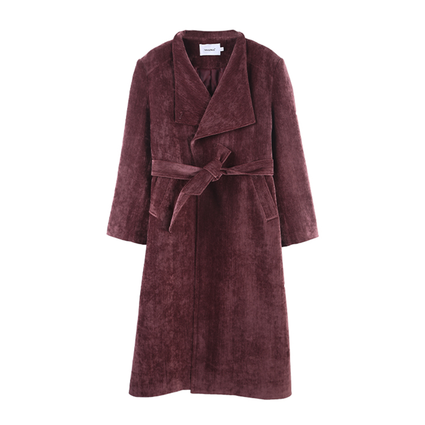 DENGDAHA「探索者」 法式风 系带收腰丝绒长款风衣外套HBZX710063