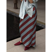 DENGDAHA 「假日狂想」包臀裙长裙摩登百搭拼色条纹高腰半身裙女
