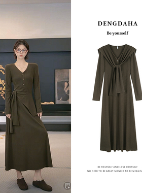 DENGDAHA「午后巴黎」学院风 真两件长袖宽松连衣裙HBZXP710034