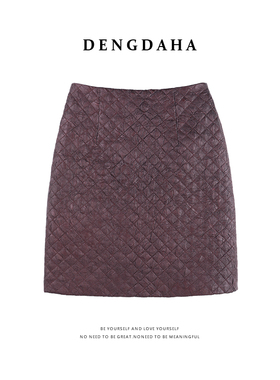 DENGDAHA「夜梦巴黎」复古质感菱格绗缝高腰半身裙HBZW800223