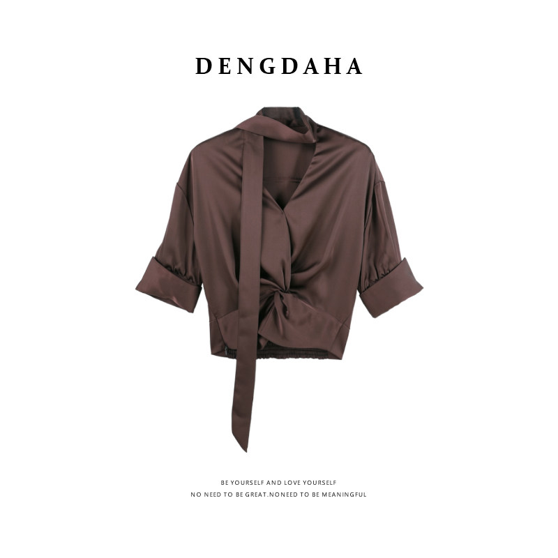 DENGDAHA「珠光琉璃」时尚法式风 气质缎面飘带衬衫HBZXP720224