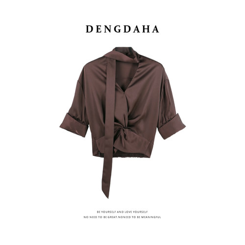 DENGDAHA「珠光琉璃」时尚法式风 气质缎面飘带衬衫HBZXP720224