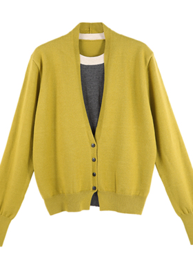 DENGDAHA「时髦懒人」韩系风 软糯针织假两件宽松开衫HBZX710075