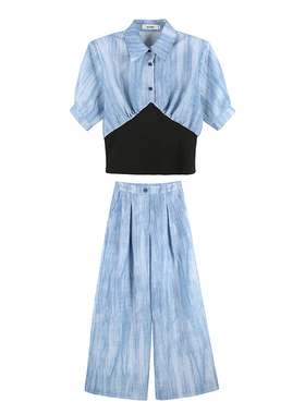 「波尔图」夏季新款设计法式提花撞色拼接两件套SHBZXP622264