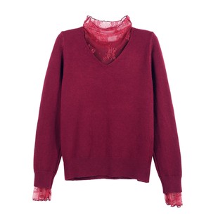 DENGDAHA「灵魂底色」法式优雅风 蕾丝拼接针织上衣HBZXW918559