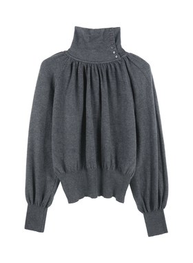 DENGDAHA「怦然心动」法式风 灯笼袖褶皱针织衫上衣HBZX918441